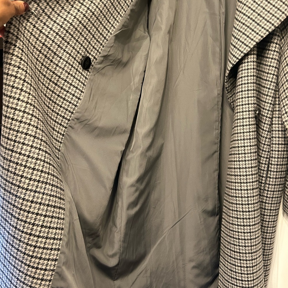 OAK + FORT Gray and Blue/Black Houndstooth Wool Blend Coat - Picture 3 of 7